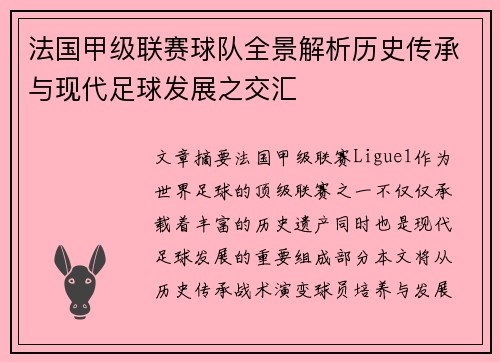 法国甲级联赛球队全景解析历史传承与现代足球发展之交汇