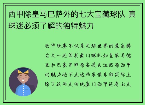 西甲除皇马巴萨外的七大宝藏球队 真球迷必须了解的独特魅力