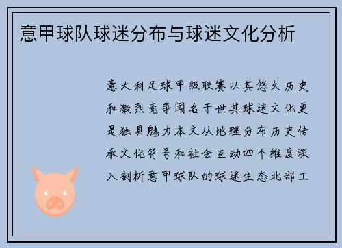 意甲球队球迷分布与球迷文化分析