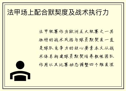 法甲场上配合默契度及战术执行力