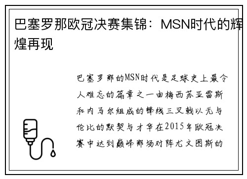 巴塞罗那欧冠决赛集锦：MSN时代的辉煌再现