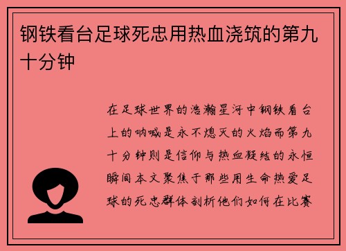 钢铁看台足球死忠用热血浇筑的第九十分钟